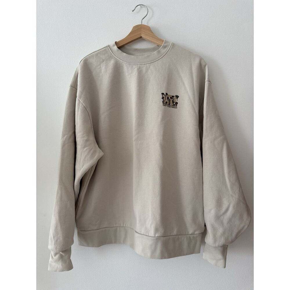 Vans Small Beige Crewneck Sweatshirt Embroidered Graphic Pullover